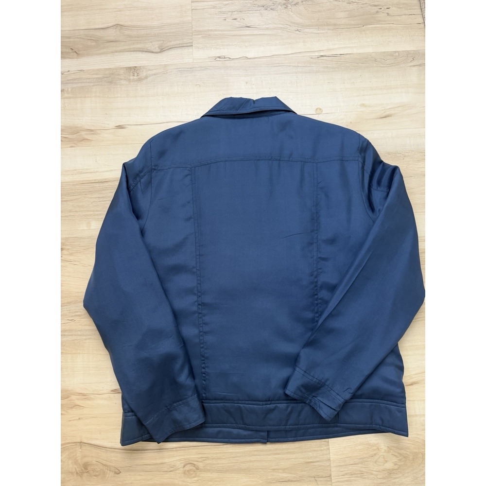 Denim & Co Jacket Blue Silk Classic Button-Front Collared Short Capsule M - Picture 2 of 6